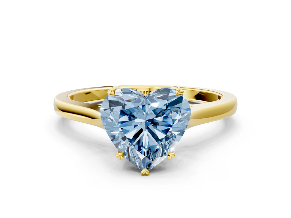 Yellow gold Fancy Blue Heart  Solitaire Heart Prong Engagement Ring with Tapered Band_49