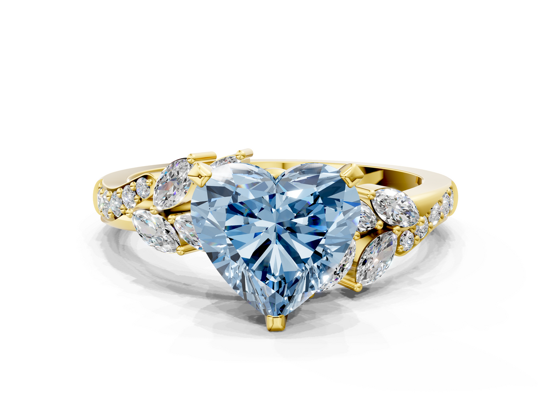 Yellow gold Fancy Blue Heart  Solitaire Marquise Twist Band with Six-Prong Setting_57