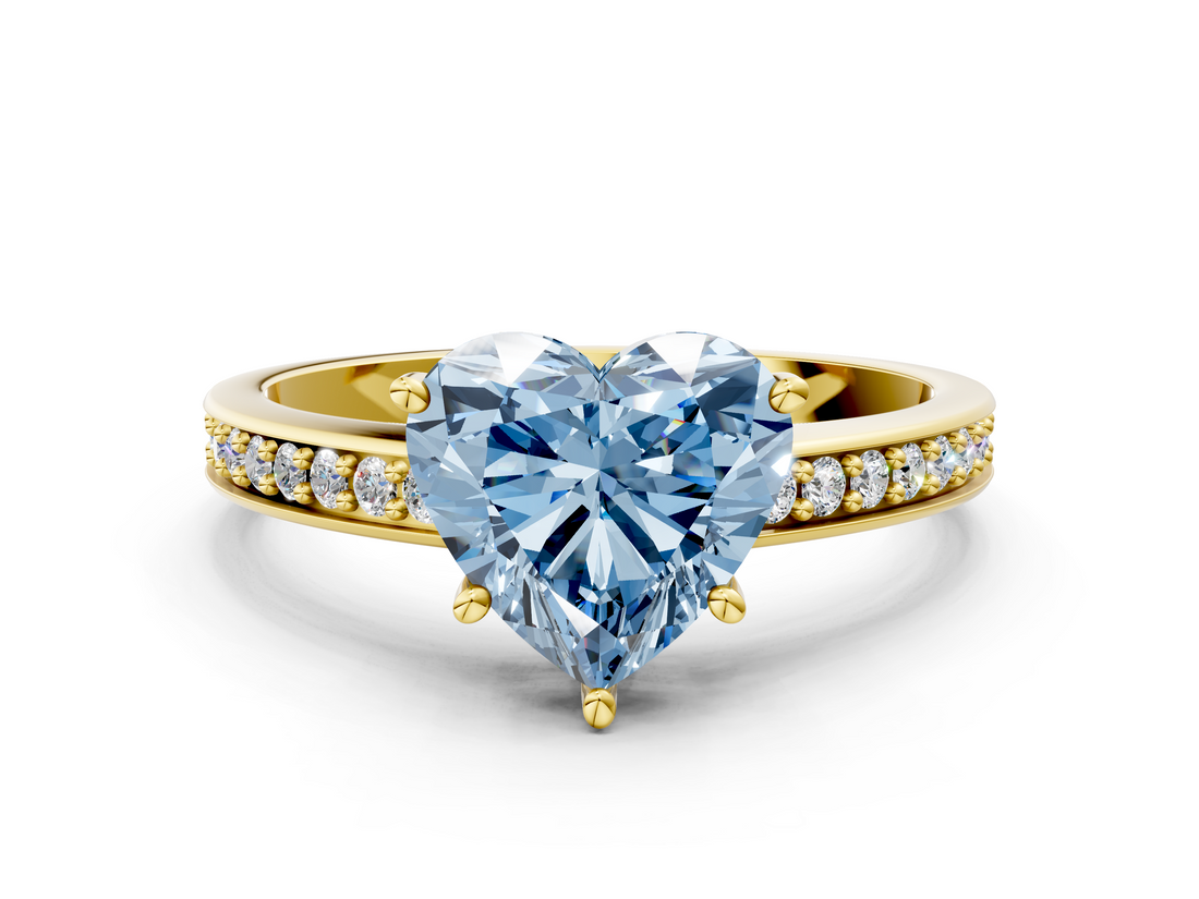Yellow gold Fancy Blue Heart  Solitaire Pavé Band Prong Setting Ring_20