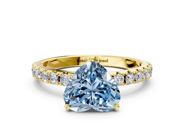 Yellow gold Fancy Blue Heart Cut Diamond Solitaire Pavé Band with Four-Prong Setting