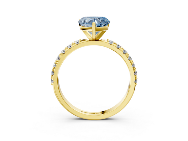Yellow gold Fancy Blue Heart Cut Diamond Solitaire Pavé Band with Four-Prong Setting