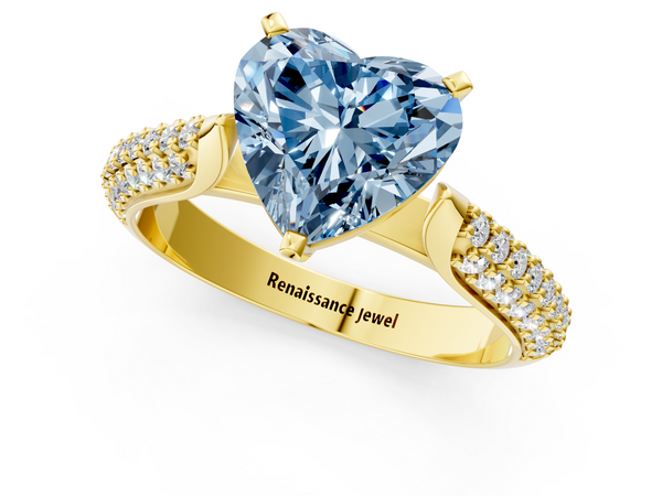 Yellow gold Fancy Blue Heart  Diamond Solitaire Engagement Ring with Pavé Band and Four-Prong Setting