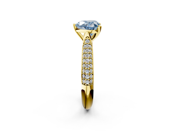 Yellow gold Fancy Blue Heart  Diamond Solitaire Engagement Ring with Pavé Band and Four-Prong Setting