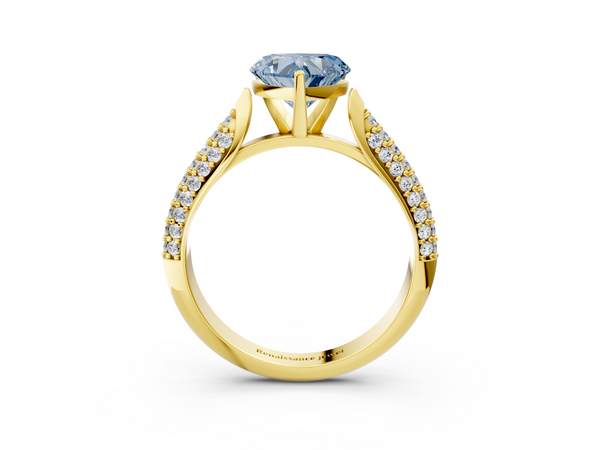 Yellow gold Fancy Blue Heart  Diamond Solitaire Engagement Ring with Pavé Band and Four-Prong Setting