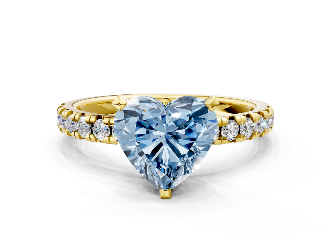 Yellow gold Fancy Blue Heart  Solitaire Pave Diamond Engagement Ring with Four-Prong Setting_341