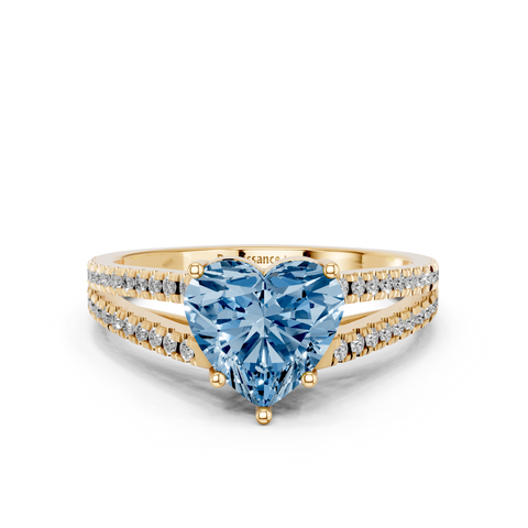 Yellow gold Fancy Blue Heart  Solitaire Split Shank Pavé Diamond Engagement Ring_263