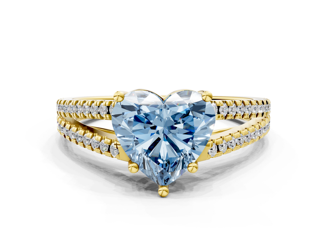 Yellow gold Fancy Blue Heart  Solitaire Split Shank Pavé Diamond Engagement Ring_390