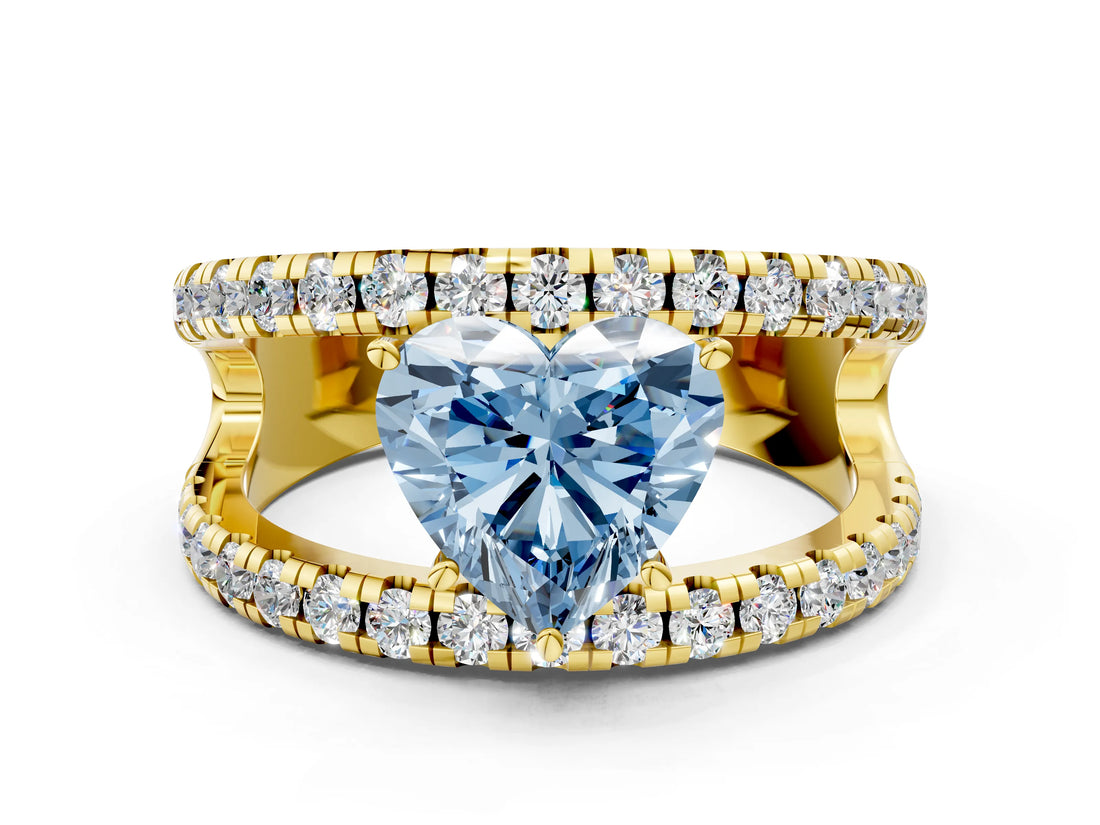 Yellow gold Fancy Blue Heart  Solitaire Split Shank Pave Diamond Ring_44