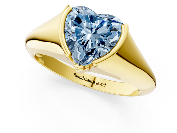 Yellow gold Fancy Blue Heart  Solitaire Tension Set Diamond Ring