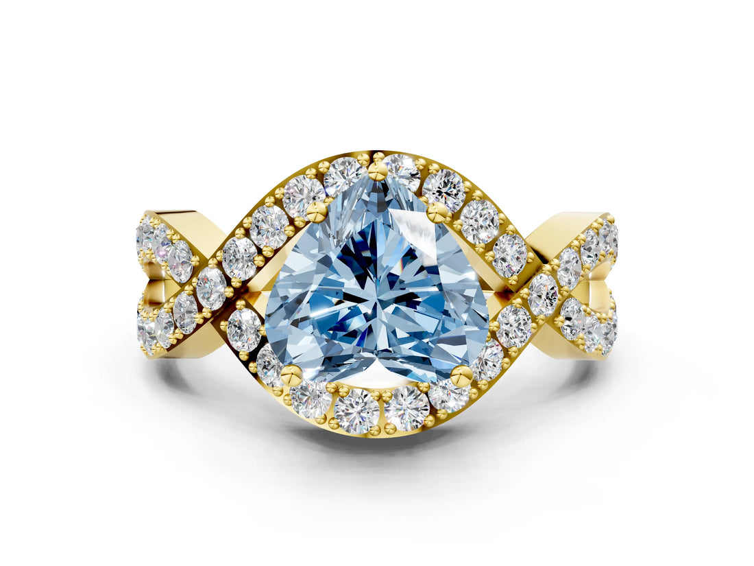 Yellow gold Fancy Blue Heart  Solitaire Twist Band Pavé Diamond Engagement Ring_32