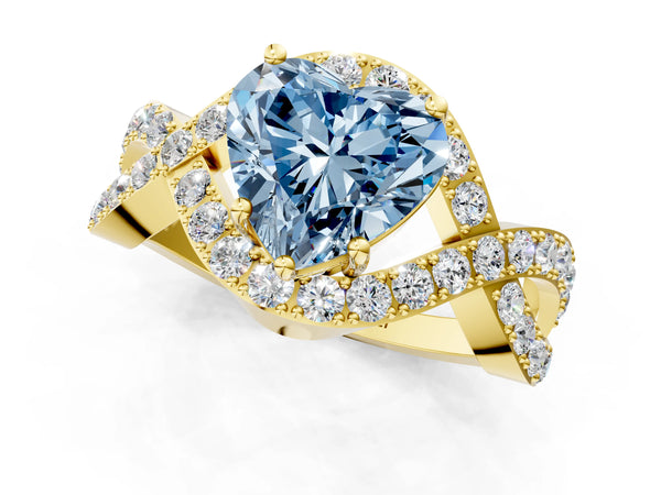 Yellow Gold Heart-Shaped Infinity Twist Pave Engagement Ring Setting for Fancy Blue Center