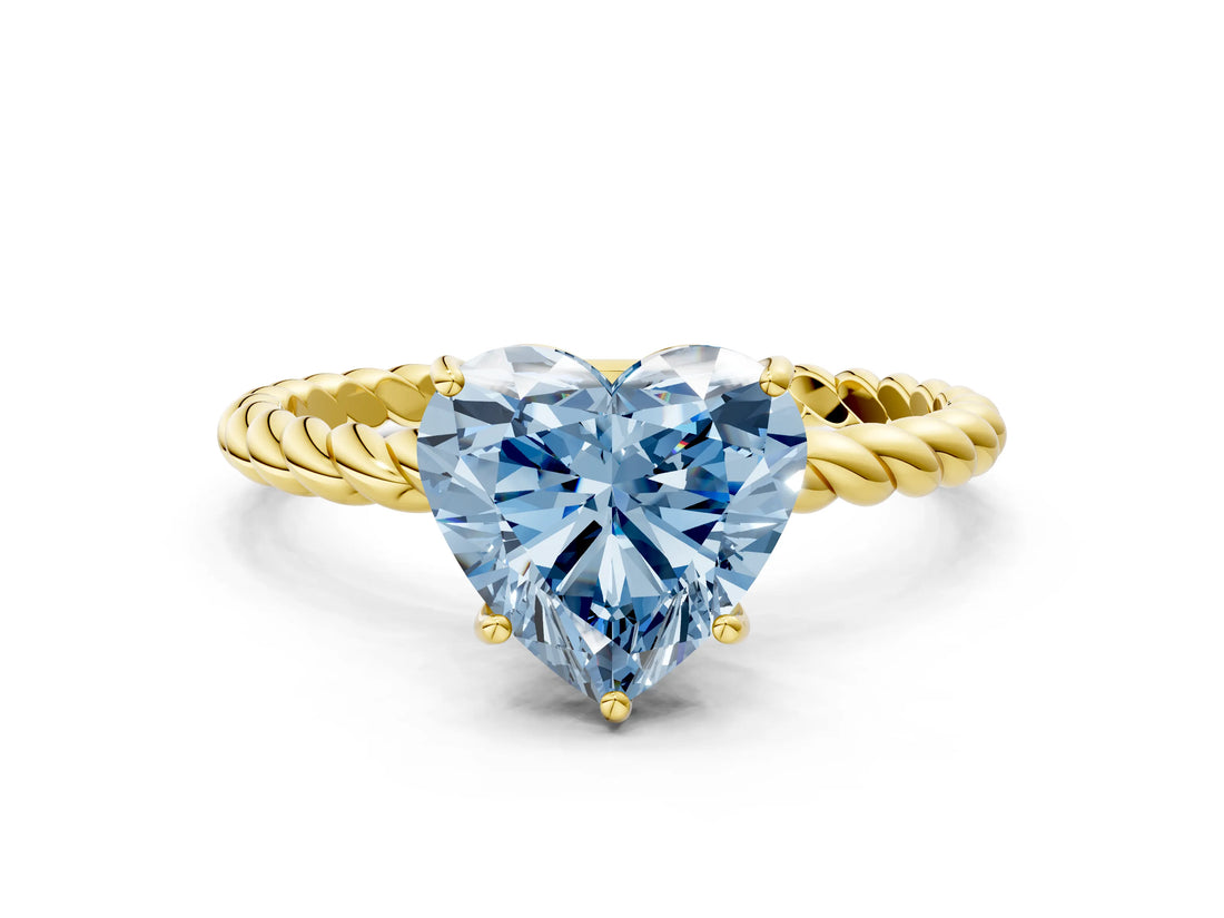 Yellow gold Fancy Blue Heart  Solitaire Twist Band Ring with Four-Prong Setting_69