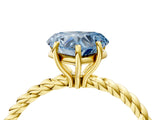 Yellow gold Fancy Blue Heart  Solitaire Twist Band Ring with Four-Prong Setting_73