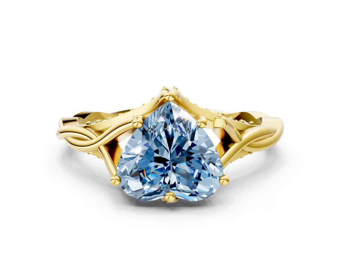 Yellow gold Fancy Blue Heart  Solitaire Twist Band Six-Prong Setting 1