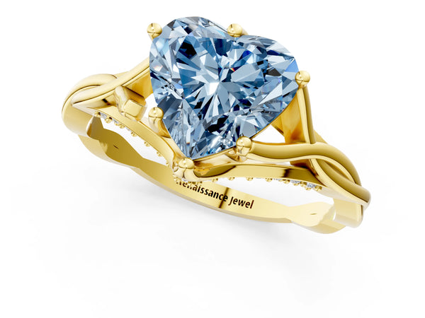 Yellow gold Fancy Blue Heart  Solitaire Twist Band Six-Prong Setting