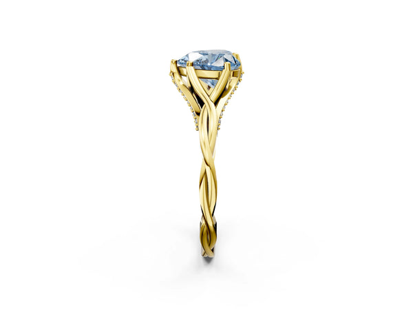 Yellow gold Fancy Blue Heart  Solitaire Twist Band Six-Prong Setting