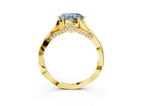 Yellow gold Fancy Blue Heart  Solitaire Twist Band Six-Prong Setting 4