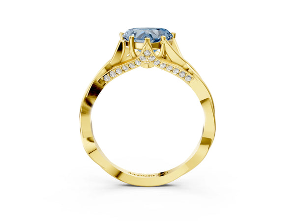 Yellow gold Fancy Blue Heart  Solitaire Twist Band Six-Prong Setting