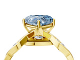 Yellow gold Fancy Blue Heart  Solitaire Twist Band with Leaf Prong Setting 4