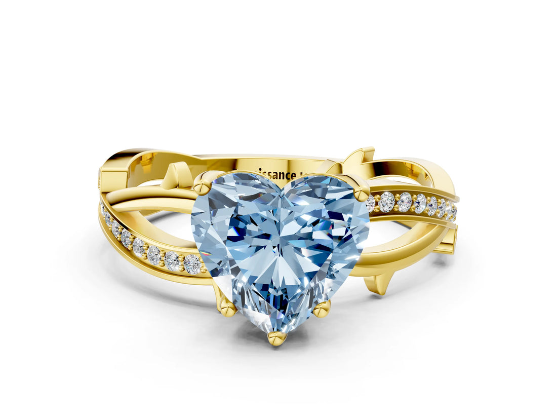 Yellow gold Fancy Blue Heart  Solitaire Twist Band with Pavé Accents and Four-Prong Setting_21