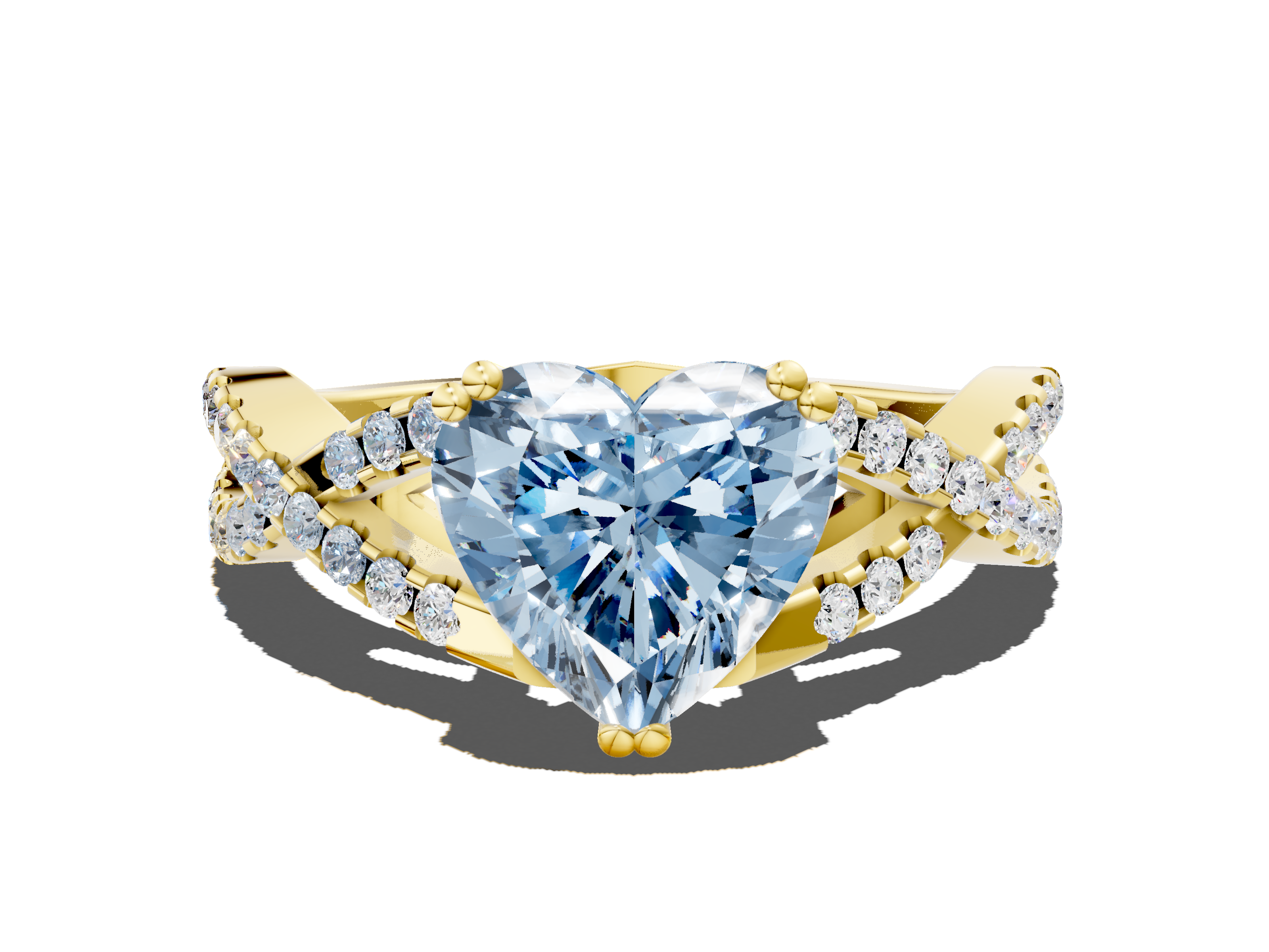 Yellow gold Fancy Blue Heart  Solitaire Twist Band with Pavé Setting and Four-Prong Setting_31