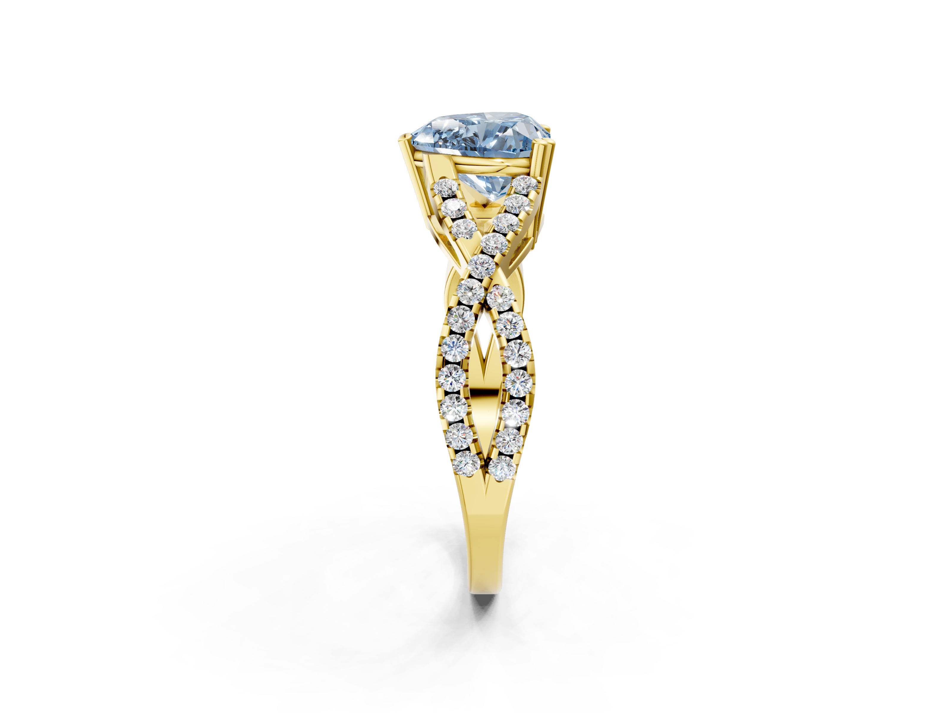 Yellow gold Fancy Blue Heart  Solitaire Twist Band with Pavé Setting and Four-Prong Setting_32