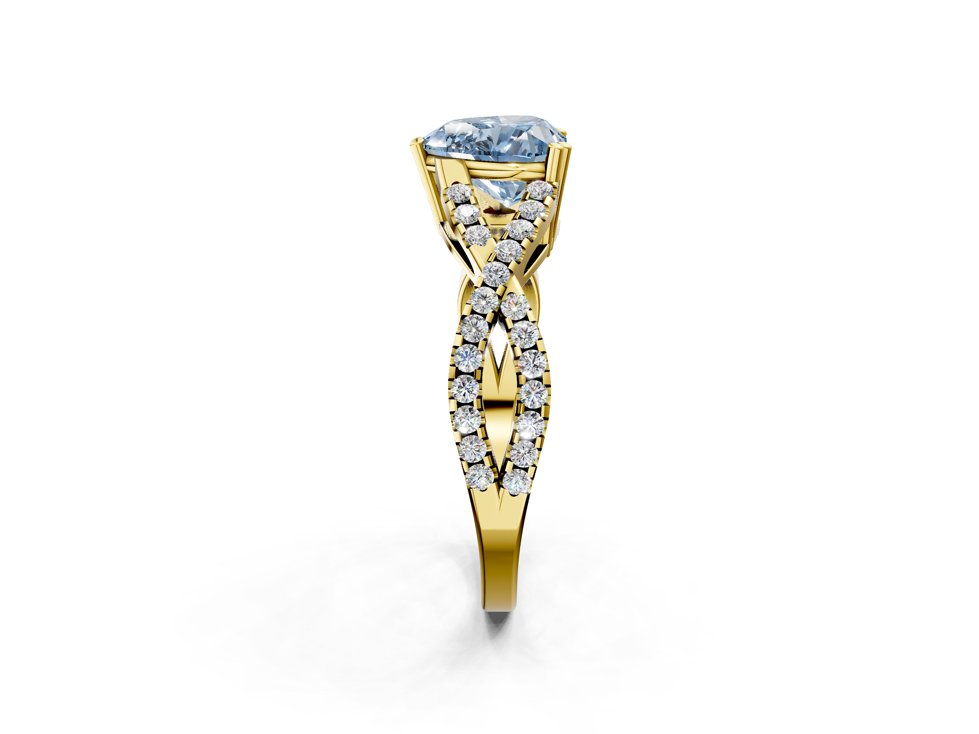 Yellow gold Fancy Blue Heart  Solitaire Twist Band with Pavé Setting and Four-Prong Setting_33