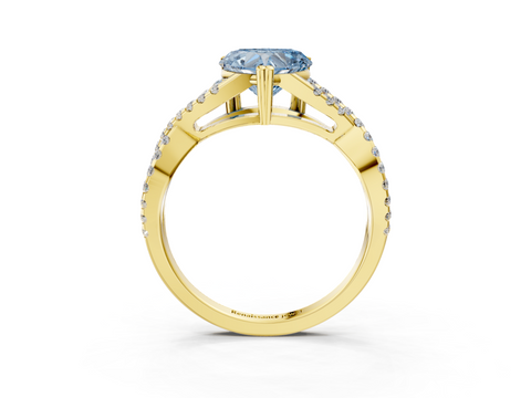 Yellow gold Fancy Blue Heart  Solitaire Twist Band with Pavé Setting and Four-Prong Setting_34