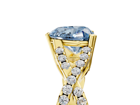 Yellow gold Fancy Blue Heart  Solitaire Twist Band with Pavé Setting and Four-Prong Setting_36