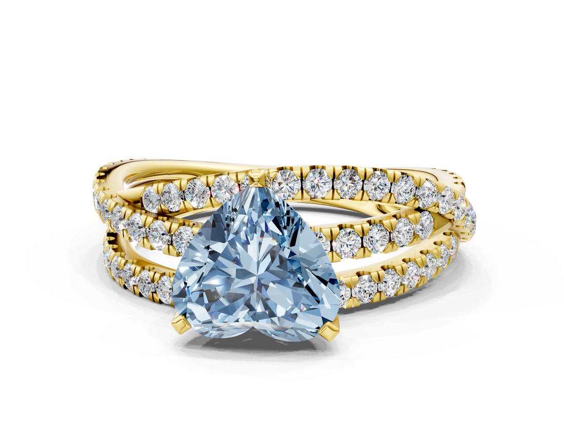 Yellow gold Fancy Blue Heart  Solitaire Twist Band with Pavé Setting and Four-Prong Setting_81