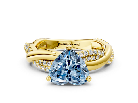 Yellow gold Fancy Blue Heart  Solitaire Twist Band with Pave Prong Setting_28