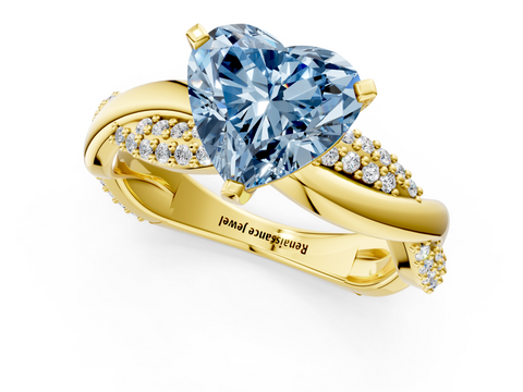 Yellow gold Fancy Blue Heart  Solitaire Twist Band with Pave Prong Setting_29