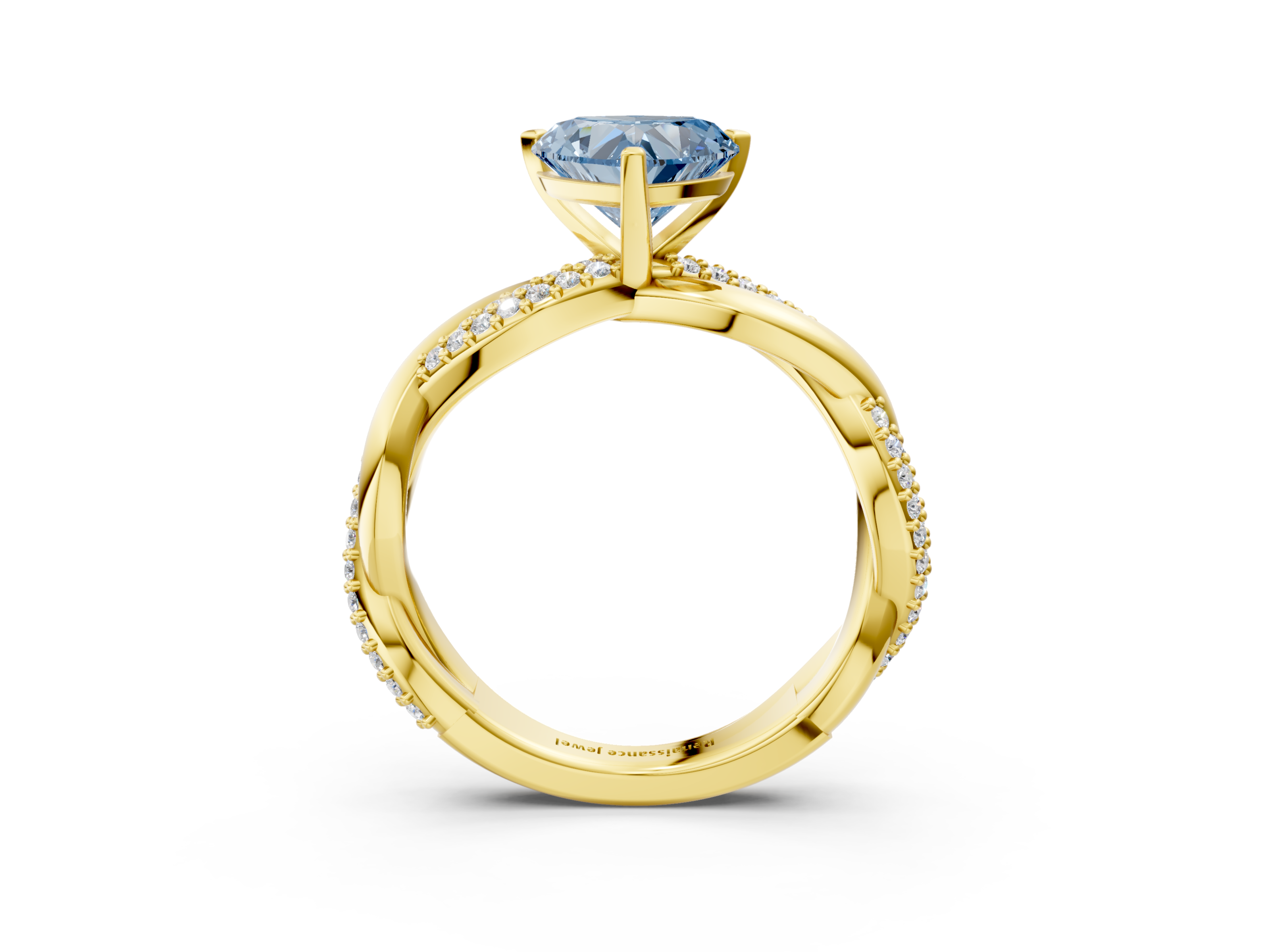 Yellow gold Fancy Blue Heart  Solitaire Twist Band with Pave Prong Setting_31