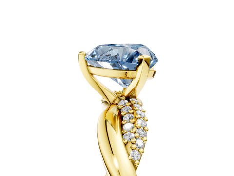 Yellow gold Fancy Blue Heart  Solitaire Twist Band with Pave Prong Setting_33