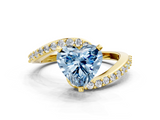 Yellow gold Fancy Blue Heart  Solitaire Twist Band with Pave Set Diamonds and Four-Prong Setting_109