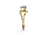 Yellow gold Fancy Blue Heart  Solitaire Twist Band with Pave Set Diamonds and Four-Prong Setting_111