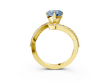 Yellow gold Fancy Blue Heart  Solitaire Twist Band with Pave Set Diamonds and Four-Prong Setting_112