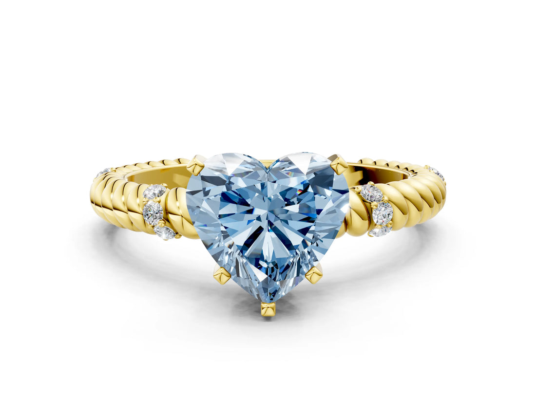 Yellow gold Fancy Blue Heart  Solitaire Twisted Band Prong Set Engagement Ring_62