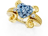 Yellow gold Fancy Blue Heart  Solitaire Twisted Band Scroll Prong Ring_4