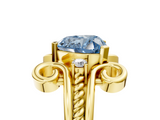 Yellow gold Fancy Blue Heart  Solitaire Twisted Band Scroll Prong Ring_8