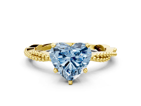Yellow gold Fancy Blue Heart  Solitaire Twisted Band with Bead Prong Setting