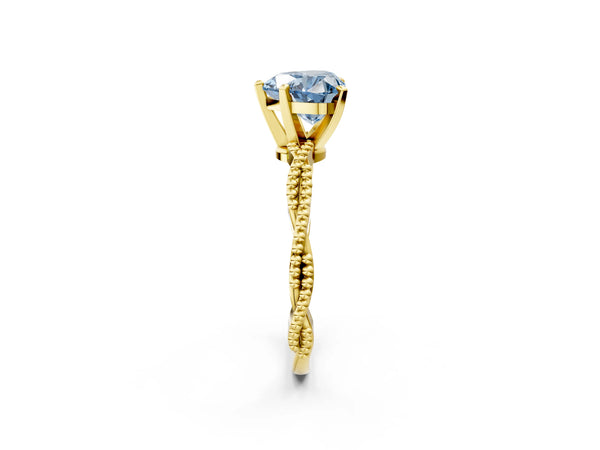 Yellow gold Fancy Blue Heart  Solitaire Twisted Band with Bead Prong Setting