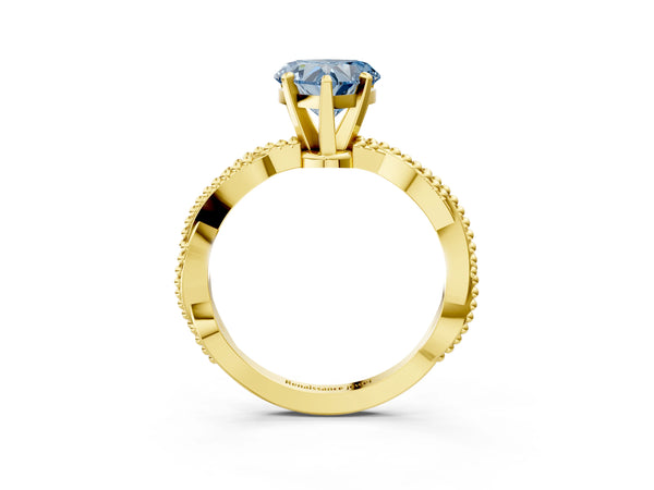 Yellow gold Fancy Blue Heart  Solitaire Twisted Band with Bead Prong Setting
