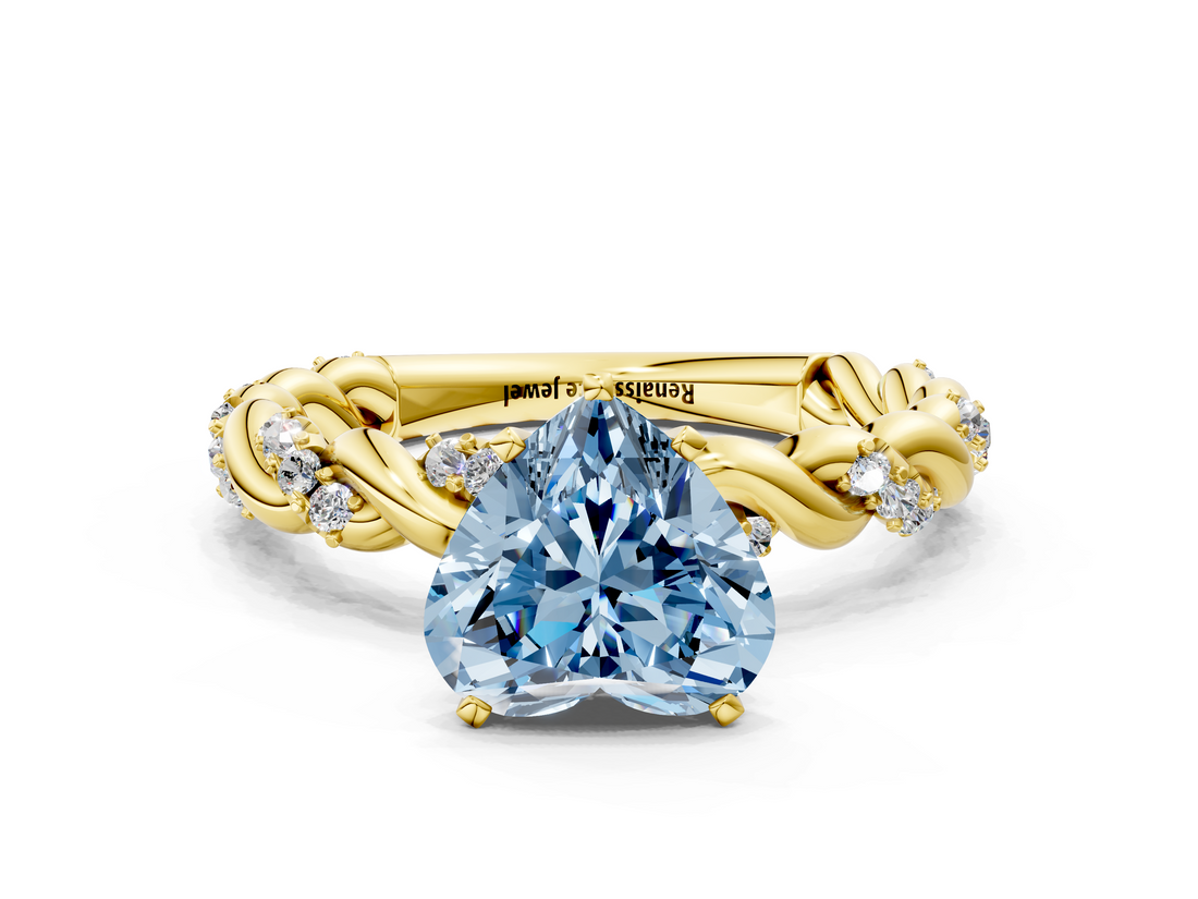 Yellow gold Fancy Blue Heart  Solitaire Twisted Band with Pavé Accents and Four-Prong Setting_3
