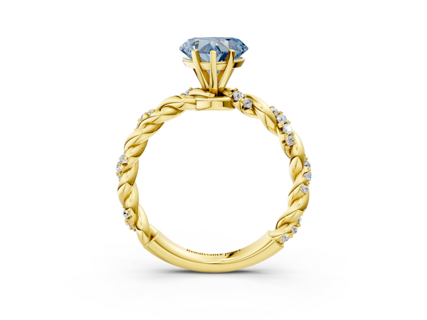 Yellow gold Fancy Blue Heart Cut Diamond Solitaire Ring with Twisted Band and Pavé Accents