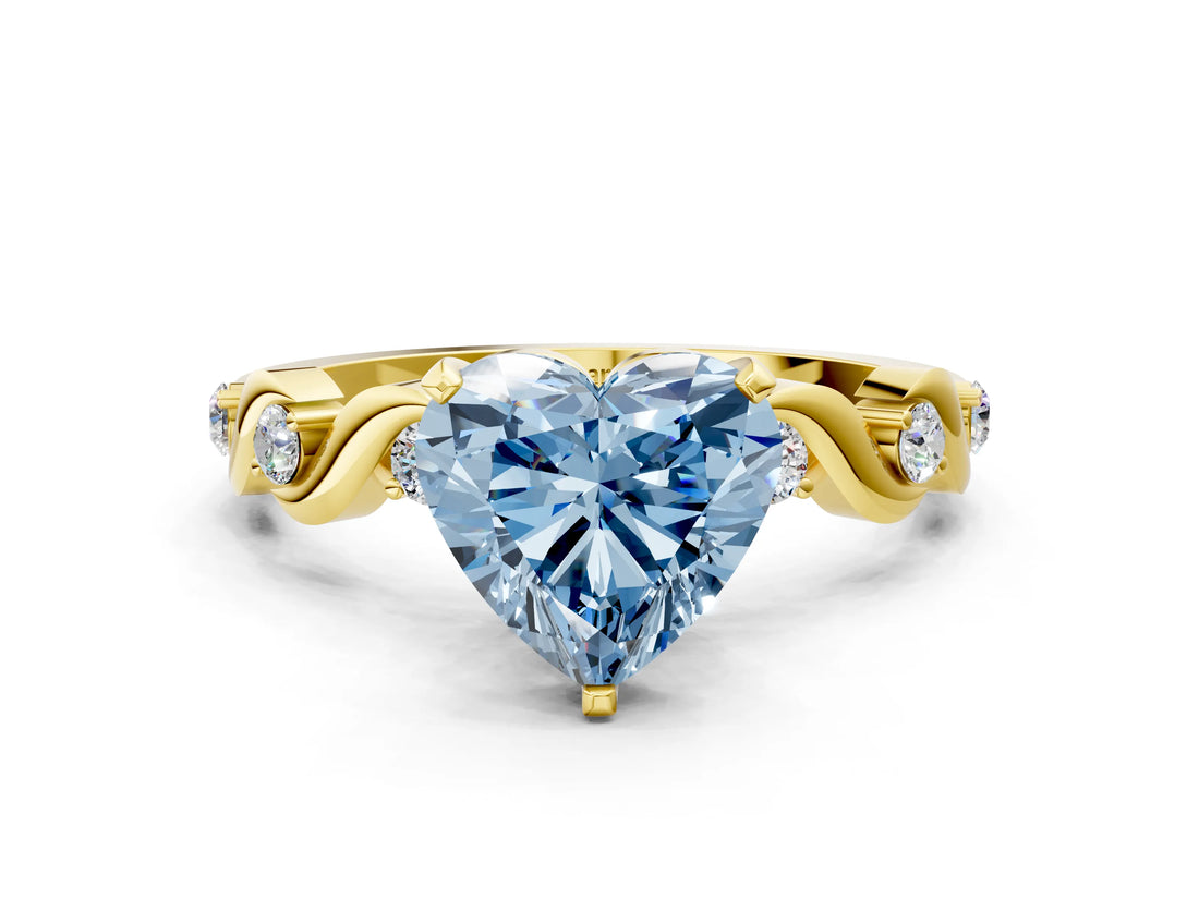 Yellow gold Fancy Blue Heart  Solitaire Twisted Band with Prong Setting