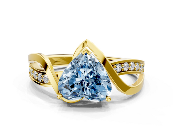Yellow gold Fancy Blue Heart  Solitaire Twisted Band with Prong Setting