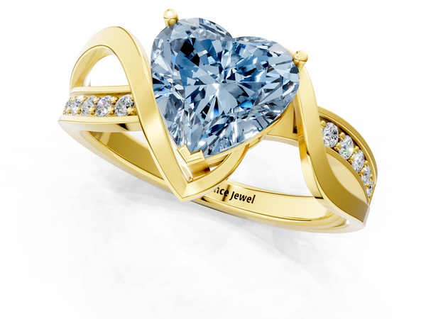 Yellow gold Fancy Blue Heart  Solitaire Twisted Band with Prong Setting