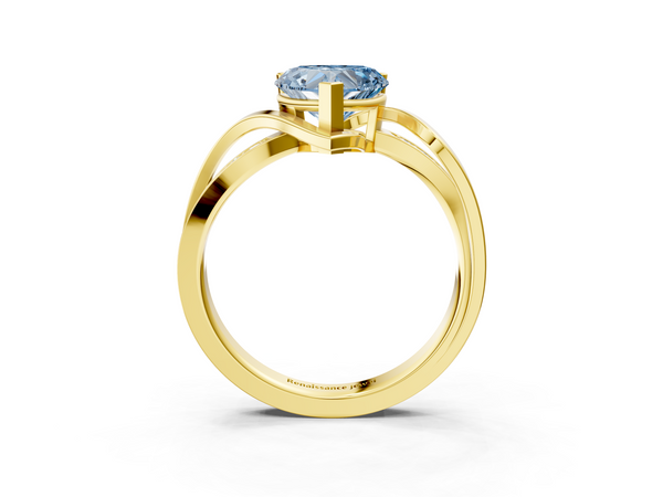 Yellow gold Fancy Blue Heart  Solitaire Twisted Band with Prong Setting