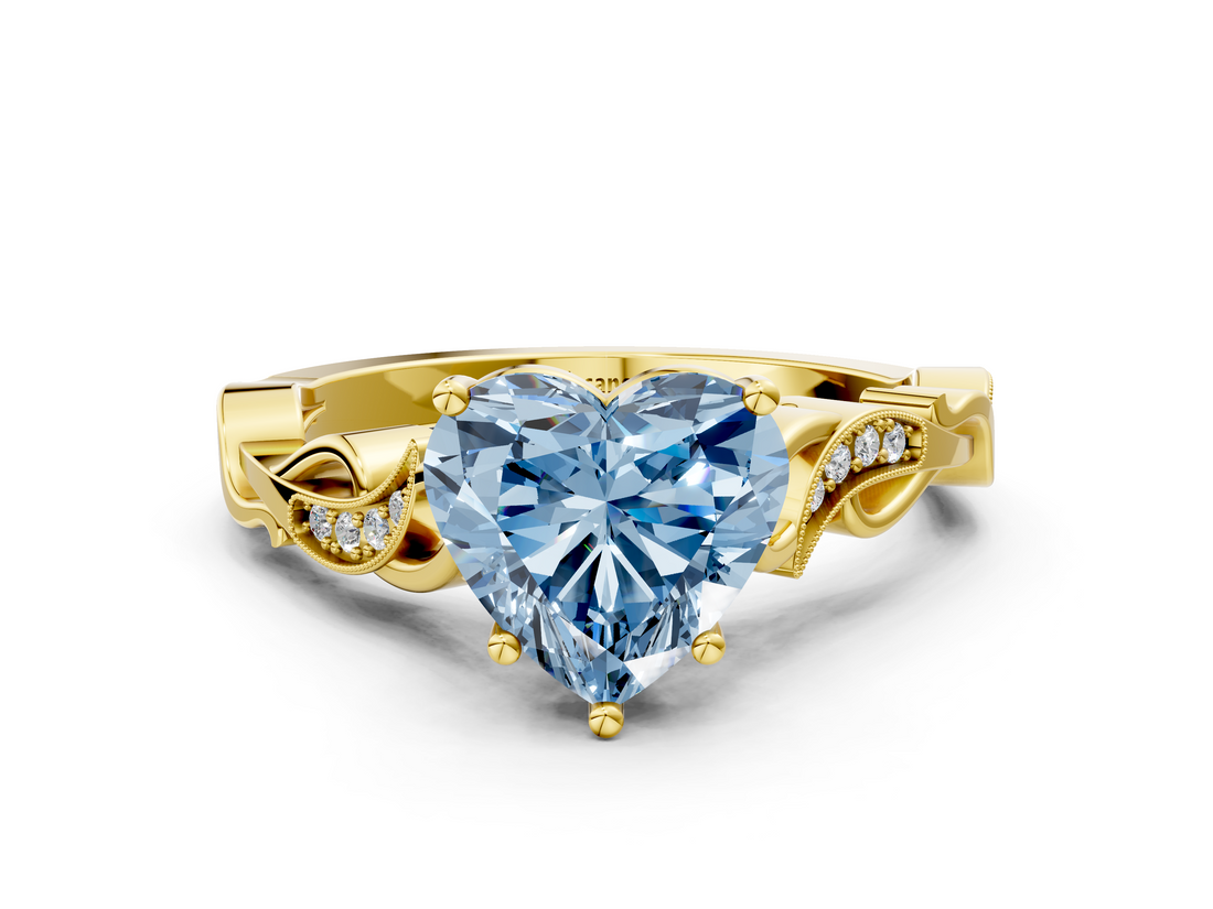 Yellow gold Fancy Blue Heart  Solitaire Vine Band with Milgrain Prong Setting_3
